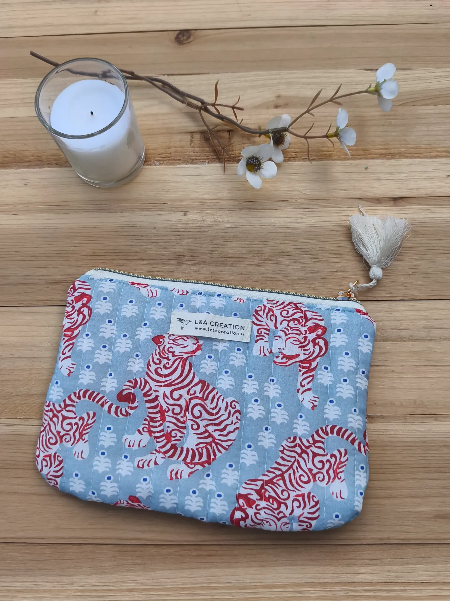 Pochette plate de sac matelassé  Coton India Hand Block Print - 31 Motifs au choix