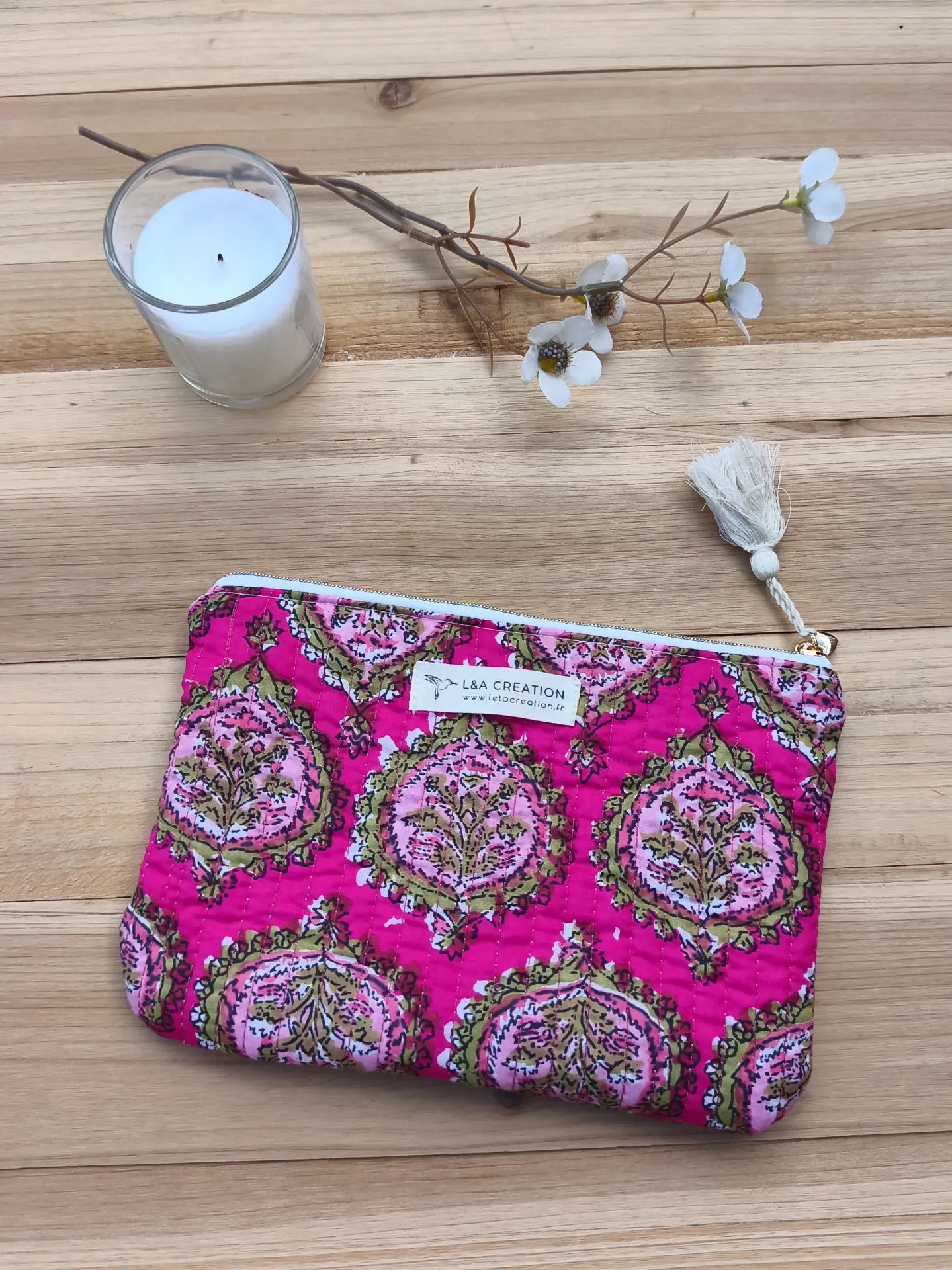 Pochette plate de sac matelassé  Coton India HandBlock Print
