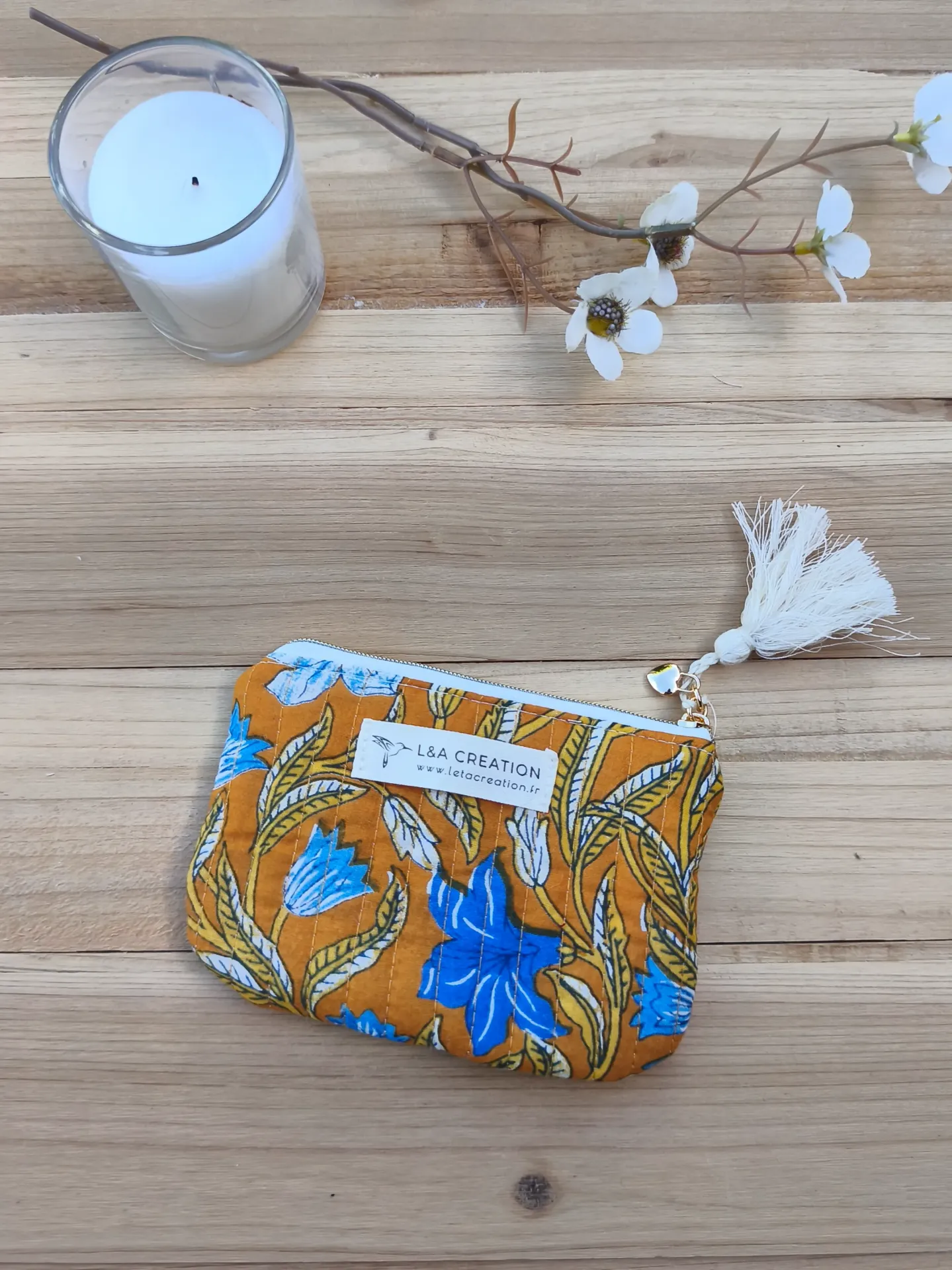 Porte monnaie matelassé - Coton India HandBlock Print -  motifs au choix