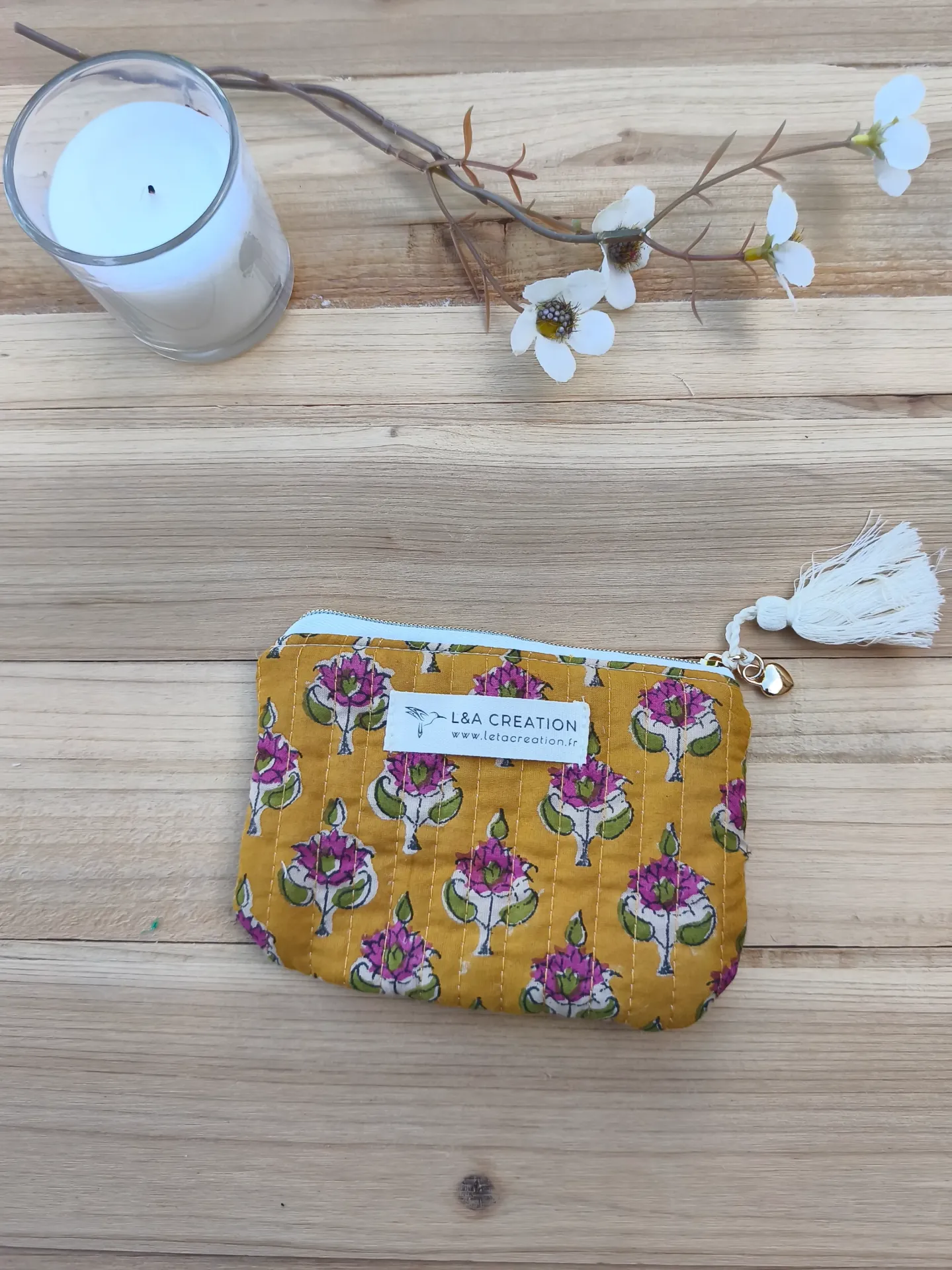Porte monnaie matelassé - Coton India HandBlock Print -  motifs au choix