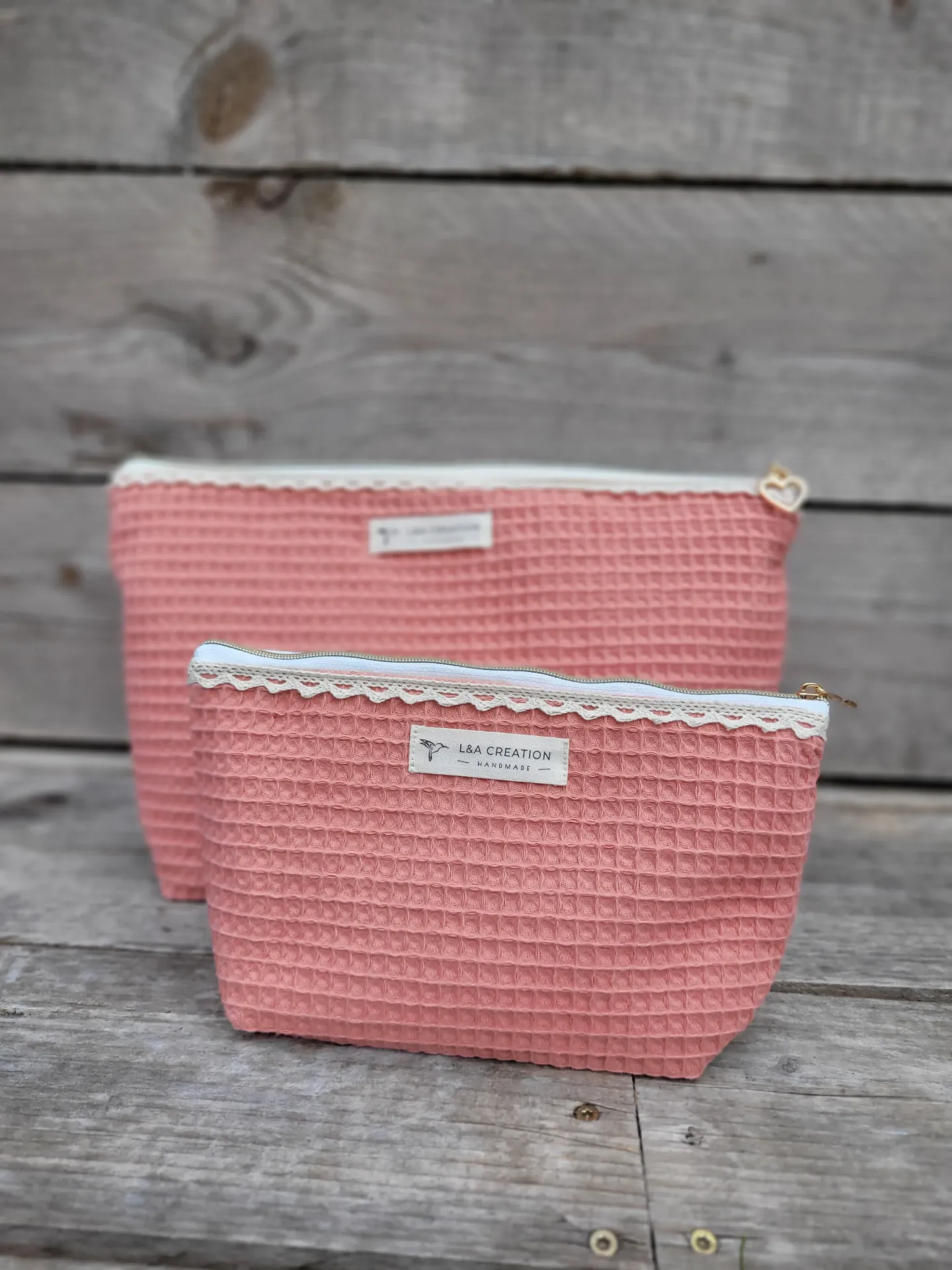 Trousse à Maquillage Imperméable - Nid d'Abeille Bio & Dentelle (Tailles & Couleurs au Choix)