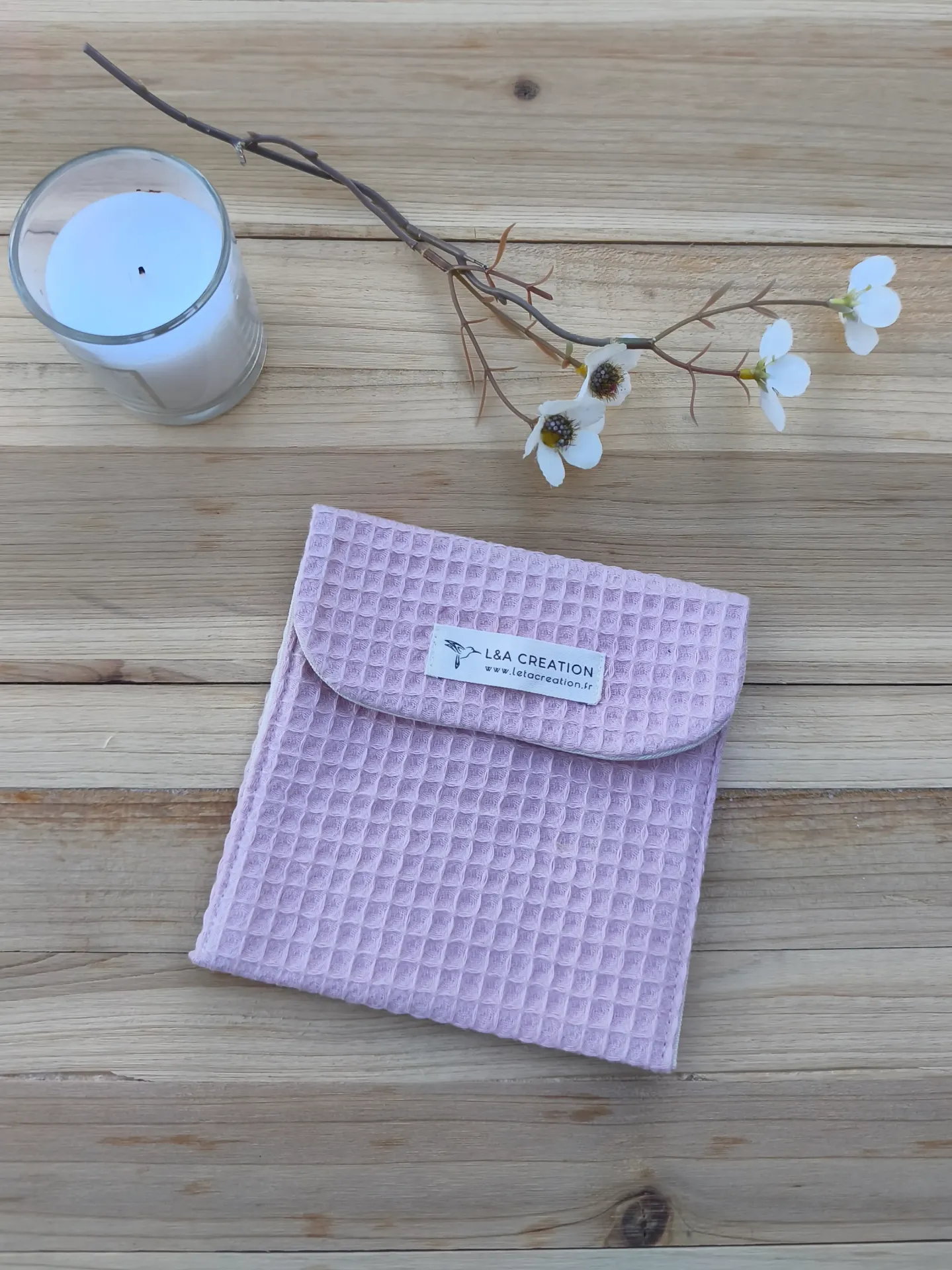 Pochette Imperméable Savon et Lingettes - Coton Nid d'Abeille Bio (Couleurs au Choix)