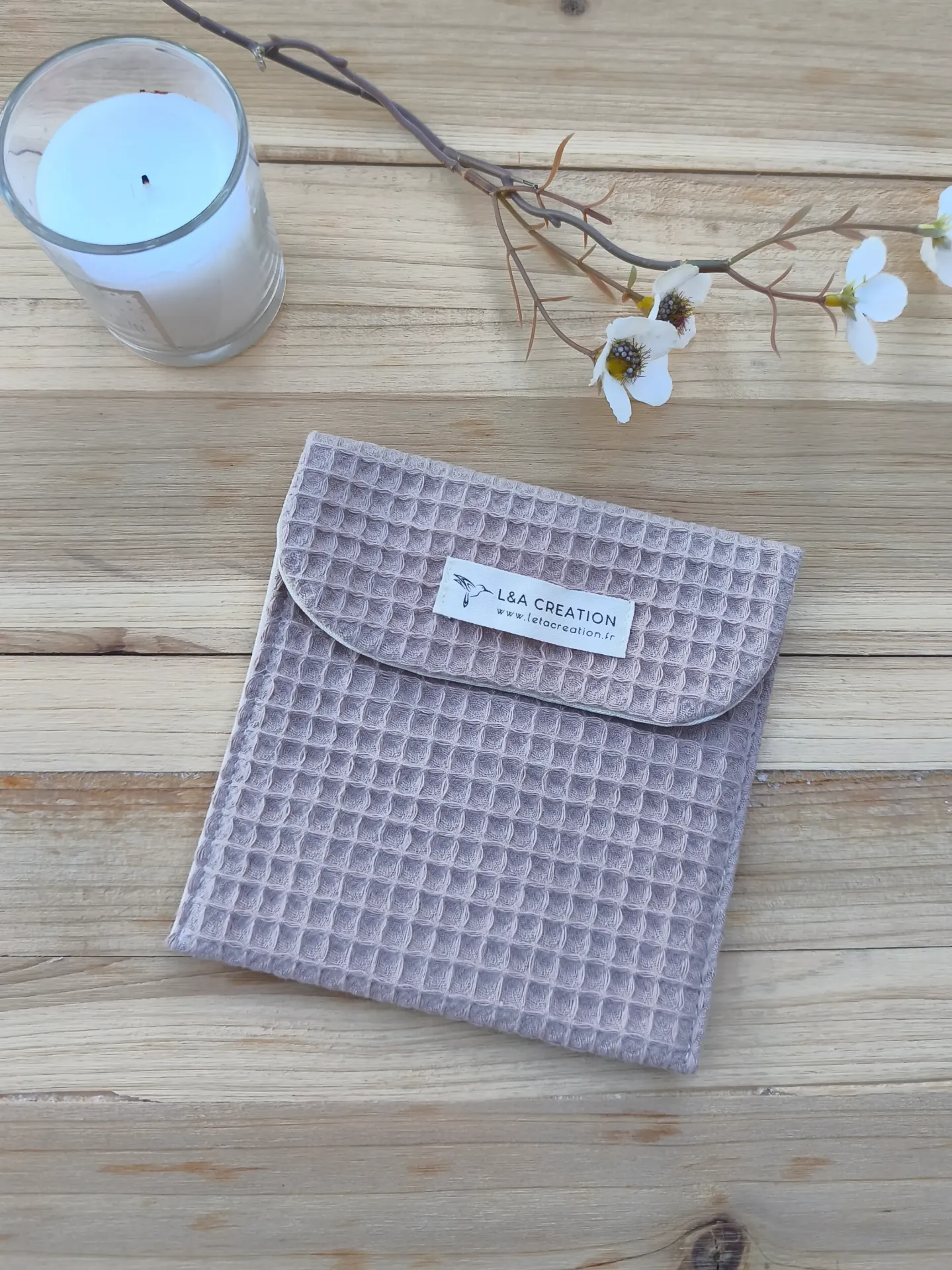 Pochette Imperméable Savon et Lingettes - Coton Nid d'Abeille Bio (Couleurs au Choix)