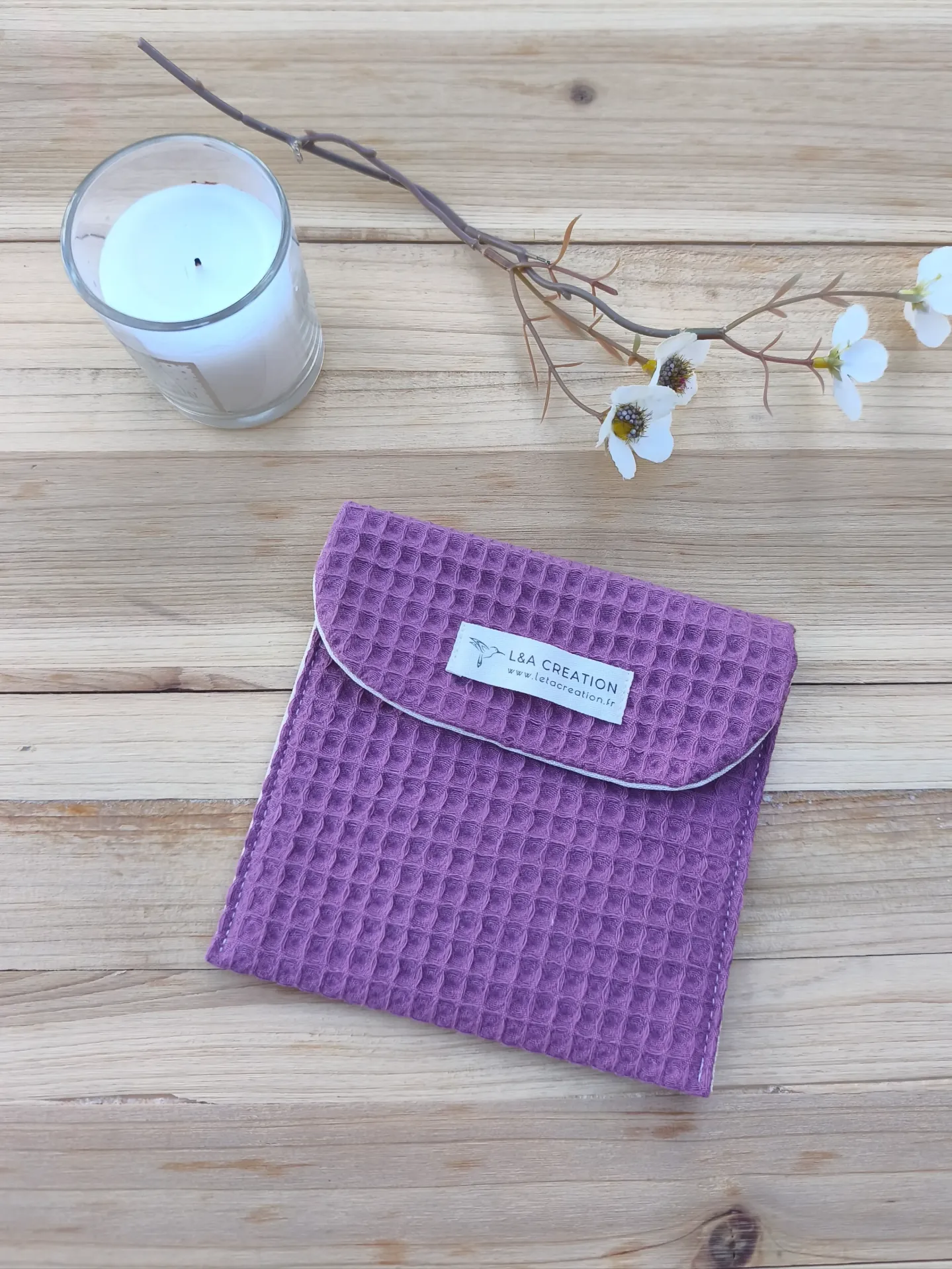 Pochette Imperméable Savon et Lingettes - Coton Nid d'Abeille Bio (Couleurs au Choix)