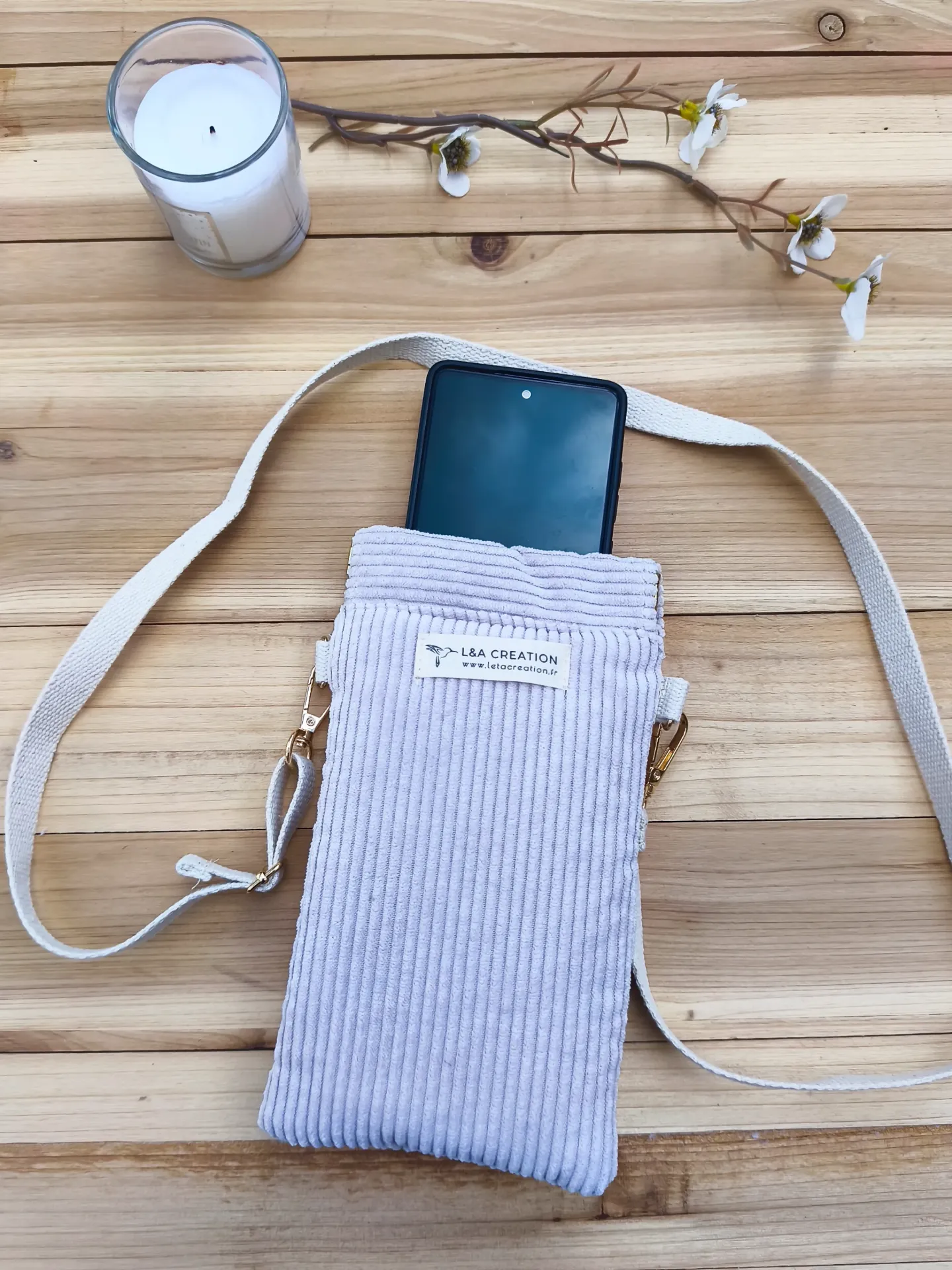 Pochette Téléphone Bandoulière en Velours Côtelé - Couleurs au Choix
