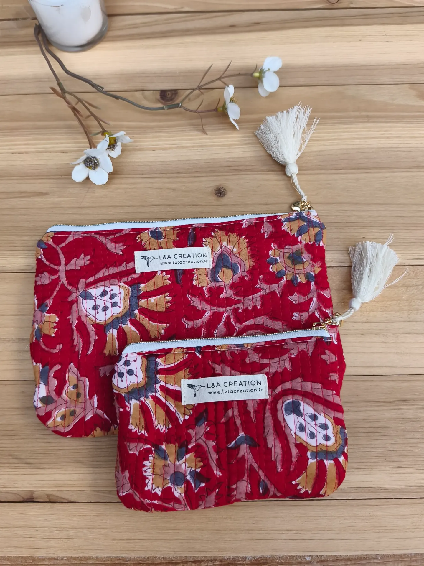 Pochette de Sac Plate Matelassée - Coton Indien Hand Block Print - nouvelle collection