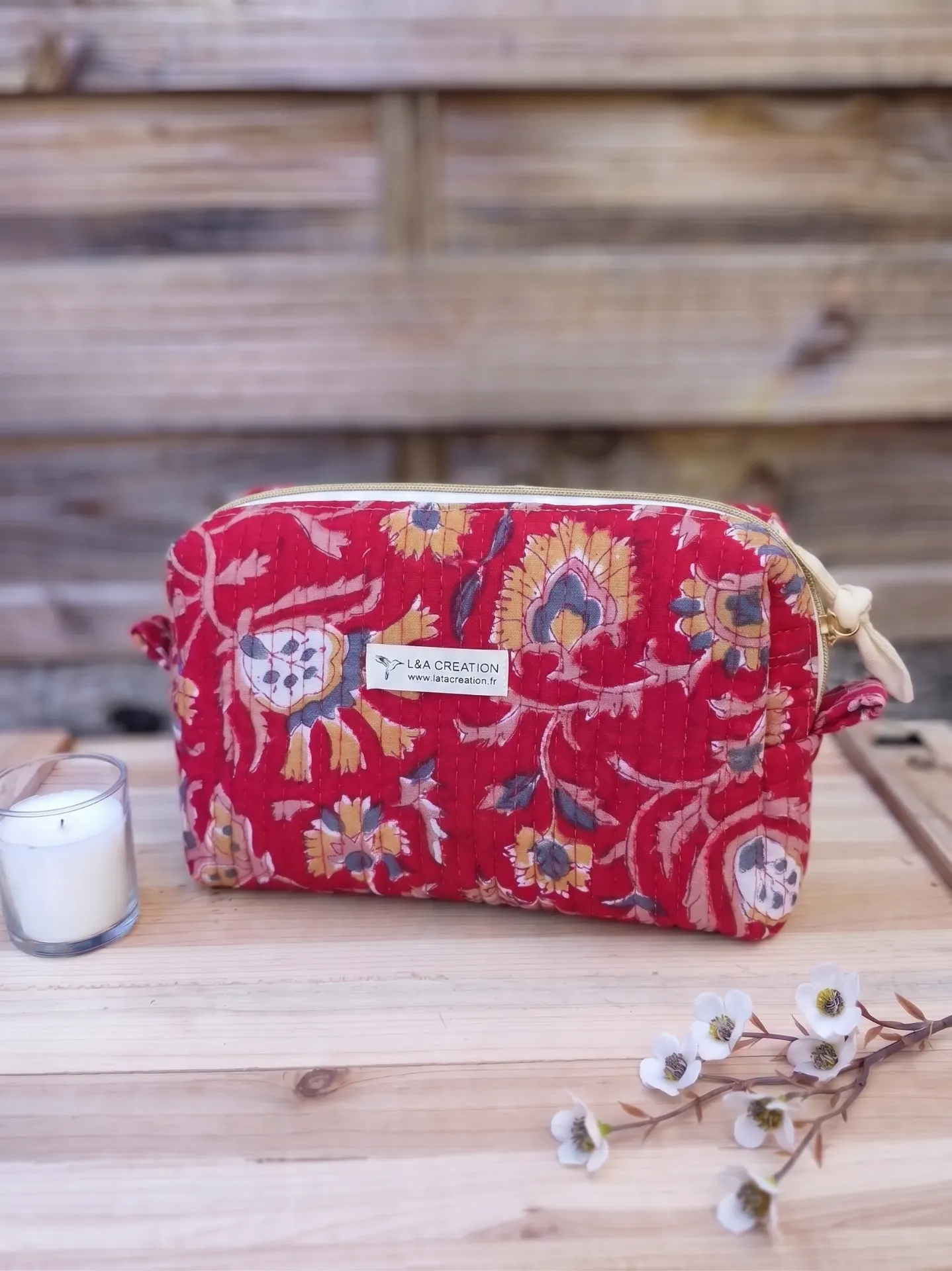 Gesteppte Kosmetiktasche aus Hand-Block-Baumwolle – Limitierte Edition