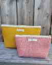 Trousse maquillage - coton gaufré et dentelle - couleur au choix - 2 Tailles