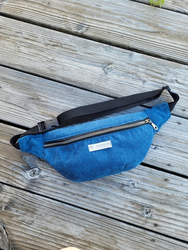 Sac banane en velours côtelé bleu avec pochette - DISPONIBLE DE SUITE