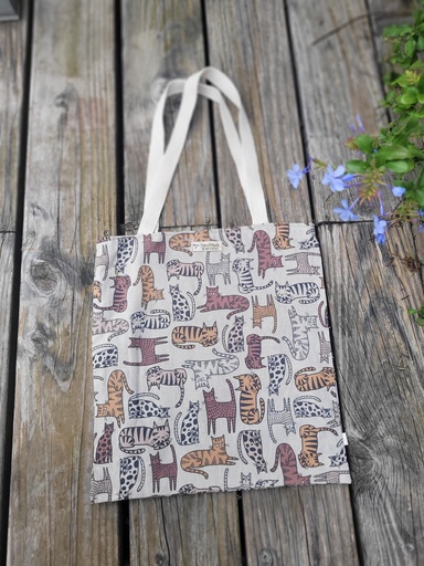 Tote Bag en lin chocolat et imprimé chat- Réversible - DISPONIBLE DE SUITE