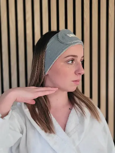 Bandeau pour soins Skincare maquillage en gaze de coton à pois dorés BIO  et Eponge bambou -  Nombreux coloris