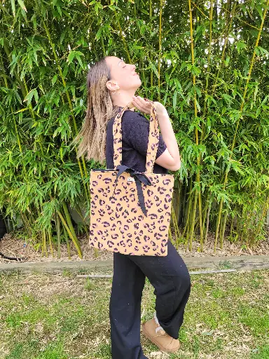 Tote Bag réversible en gaze de coton BIO LEOPARD - Graou - motif au choix -  différents motifs - Sur commande - EDITION LIMITEE