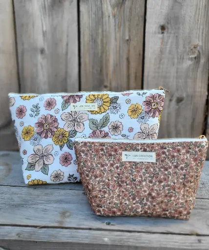 Trousse maquillage - Gaze de coton  BIO imprimée au choix - 2 tailles 