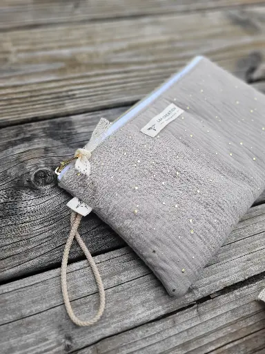Pochette en gaze de coton BIO pois dorés - 4 tailles - couleurs au choix - SUR COMMANDE 