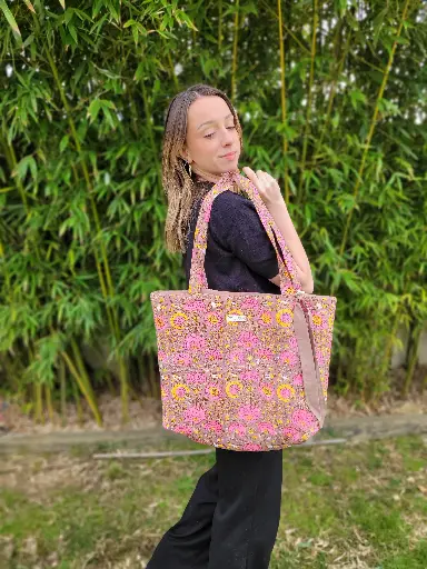 Sac matelassé Collection INDIA en coton Hand Block Print imprimé Indien -Pièce Unique - Taille L 