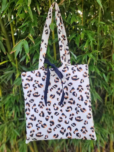 Tote Bag réversible en gaze de coton BIO LEOPARD - modèle LEO2 - EDITION LIMITEE