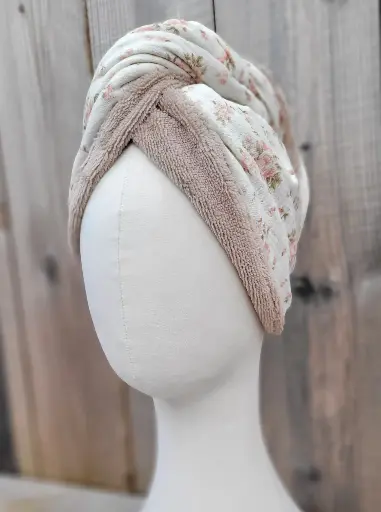 Serviette turban pour cheveux en gaze de coton BIO imprimé et Eponge bambou EDITION LIMITEE