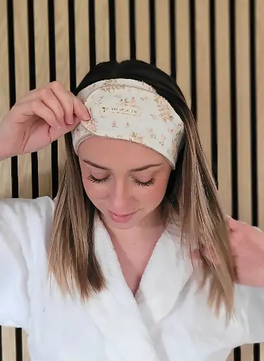 Bandeau de soin skincare maquillage en gaze de coton BIO imprimé et Eponge bambou - Nombreux Motifs