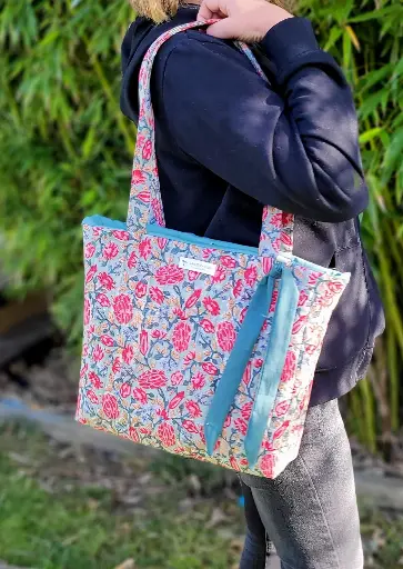 Sac matelassé Collection INDIA en coton Hand Block Print imprimé Indien -Pièce Unique - Taille M