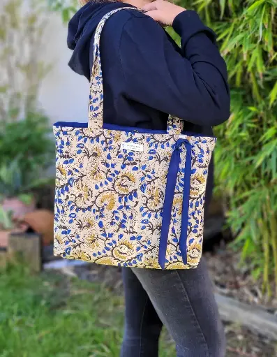 Sac matelassé Collection INDIA en coton Hand Block Print imprimé Indien -Pièce Unique - Taille M 