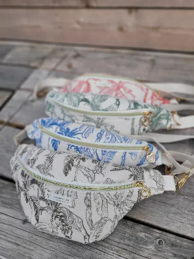 Sac Banane en coton BIO Jungle toile de Jouy - 4 couleurs au choix - Sur commande