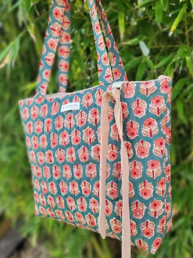 Sac matelassé Collection INDIA en coton Hand Block Print imprimé Indien -Pièce Unique - Taille M 