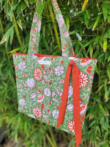Sac matelassé Collection INDIA en coton Hand Block Print imprimé Indien -Pièce Unique - Taille M  