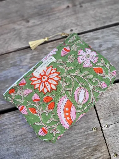Pochette plate de sac matelassé  Coton India Hand Block Print - 31 Motifs au choix