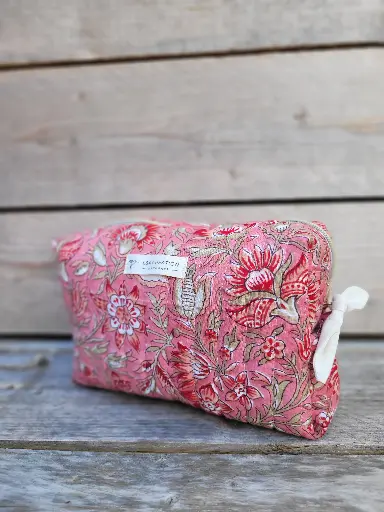 Trousse maquillage - pochette matelassée - coton INDIA Hand Block Print - EDITION LIMITEE