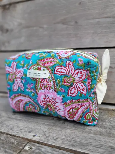 Trousse maquillage - pochette matelassée - coton INDIA Hand Block Print - EDITION LIMITEE 