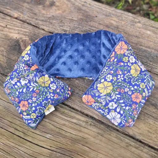 Bouillotte sèche à base de Riz - Déhoussable - Bi-Matière - Coton imprimé et Polaire marine - EN STOCK - Disponible de suite