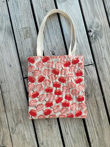 Tote Bag en lin corail et imprimé  fleurs - Réversible