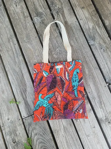 Tote Bag en lin noir et imprimé jungle - Réversible