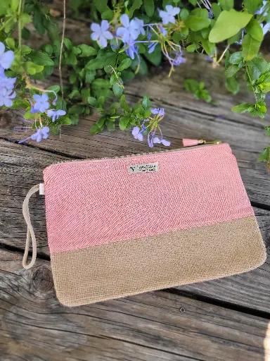 Pochette toile de jute et coton chiné - couleur au choix