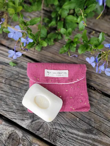 Pochette pour lingettes ou savon - Gaze de Coton à pois doré - intérieur imperméable - couleur au choix