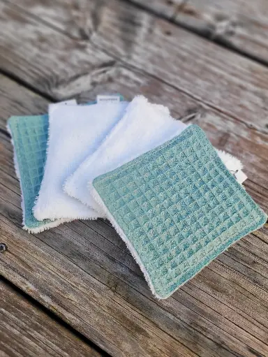 Lingette coton démaquillant en coton gaufré nid abeille et Eponge bambou couleur au choix