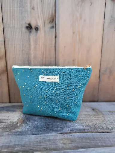 Trousse maquillage - gaze de coton à pois doré - couleur au choix - 2 tailles
